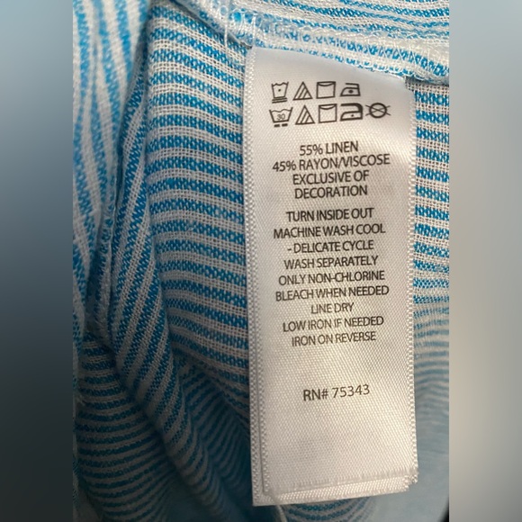 NWT Tahari‎ Swim Cover-Up Blue and White Striped Linen Tassel Detail Size XL - Picture 8 of 8